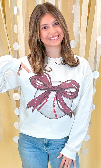 Custom Baseball Bow Rhinestone Graphic Sweatshirt