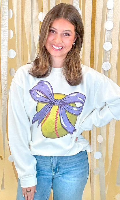 Custom Softball Bow Rhinestone Graphic Sweatshirt