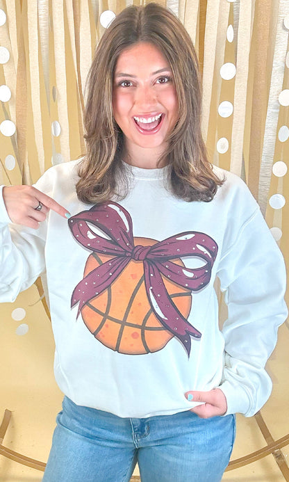 Custom Basketball Bow Rhinestone Graphic Sweatshirt