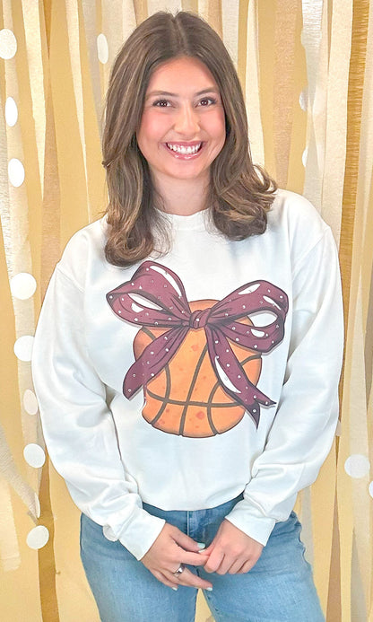 Custom Basketball Bow Rhinestone Graphic Sweatshirt