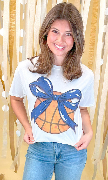 Custom Basketball Bow Rhinestone Graphic T-Shirt