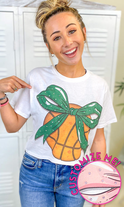 Custom Basketball Bow Rhinestone Graphic Crop Top