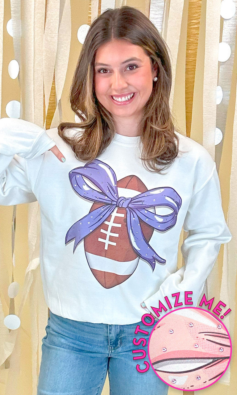 Custom Football Bow Rhinestone Graphic Sweatshirt