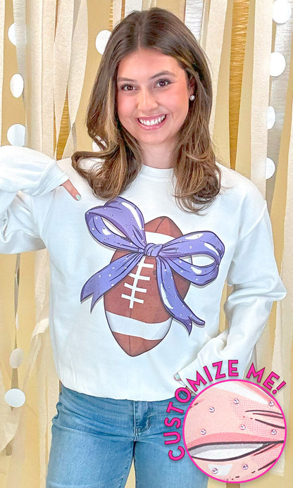 Custom Football Bow Rhinestone Graphic Sweatshirt
