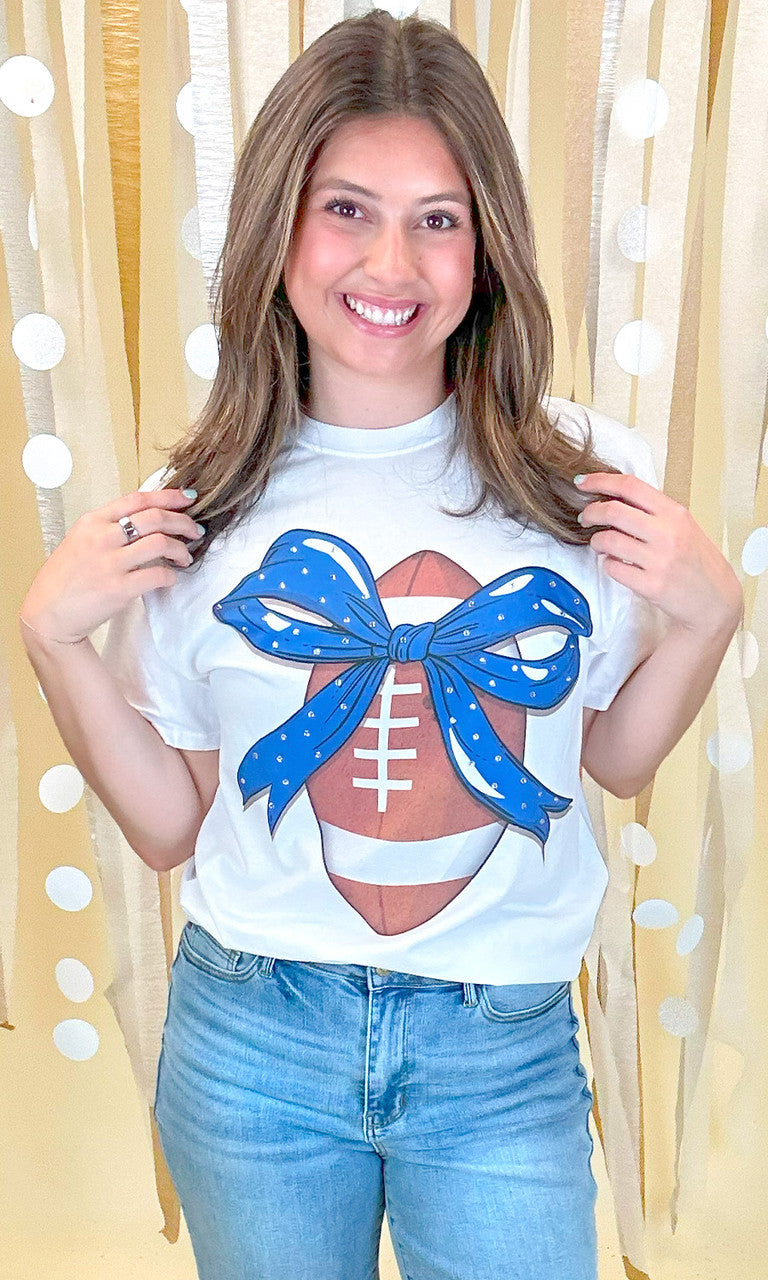 Custom Football Bow Rhinestone Graphic T-Shirt