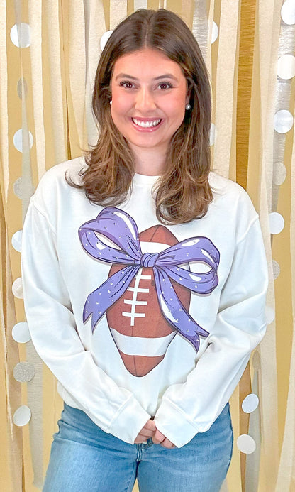 Custom Football Bow Rhinestone Graphic Sweatshirt
