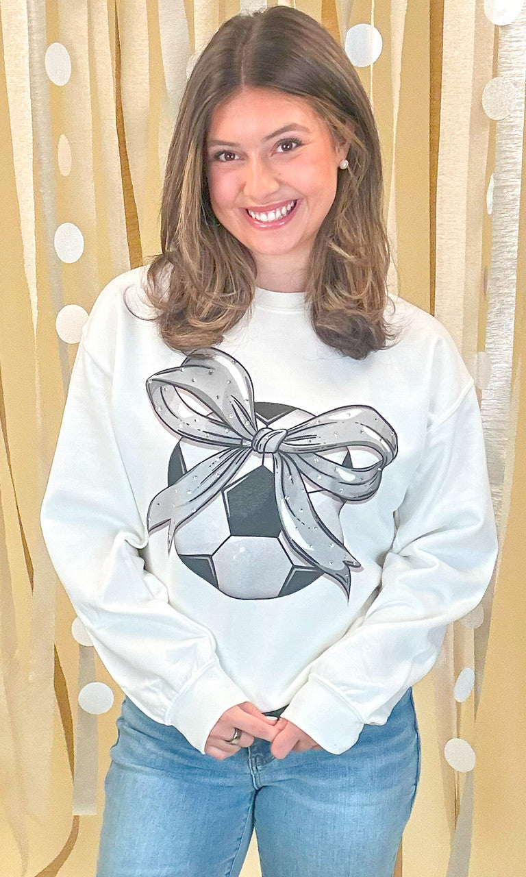 Custom Soccer Bow Rhinestone Graphic Sweatshirt
