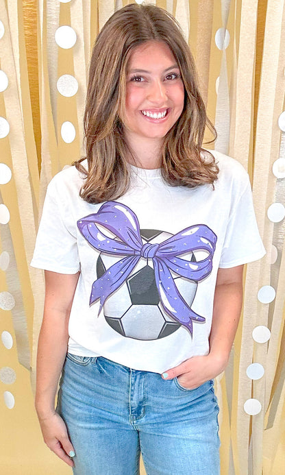 Custom Soccer Bow Rhinestone Graphic T-Shirt
