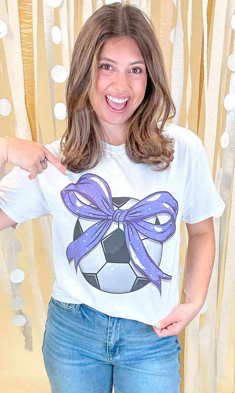 Custom Soccer Bow Rhinestone Graphic T-Shirt