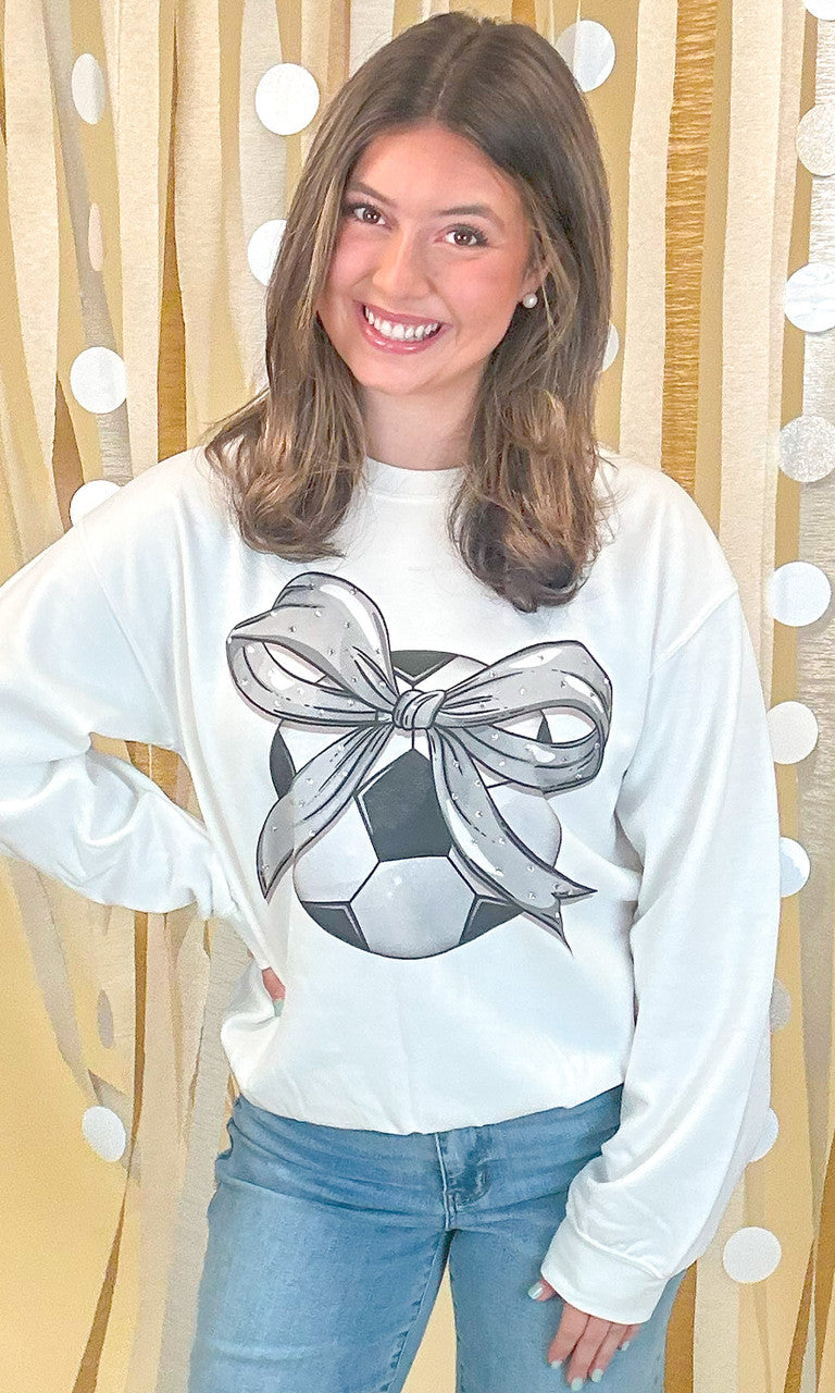 Custom Soccer Bow Rhinestone Graphic Sweatshirt
