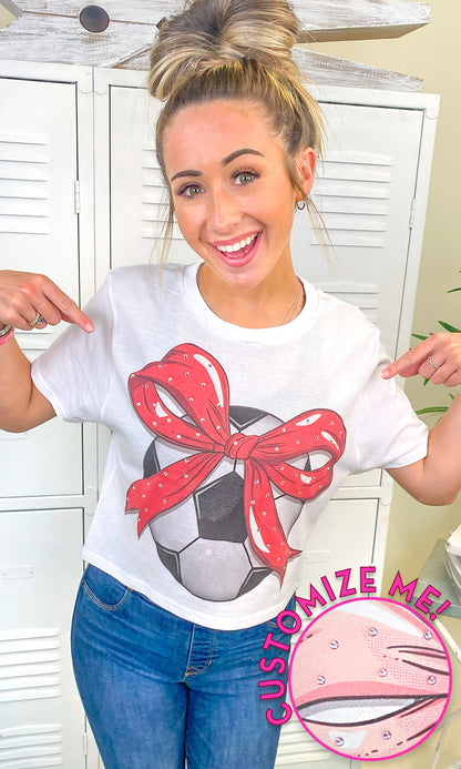 Custom Soccer Bow Rhinestone Graphic Crop Top