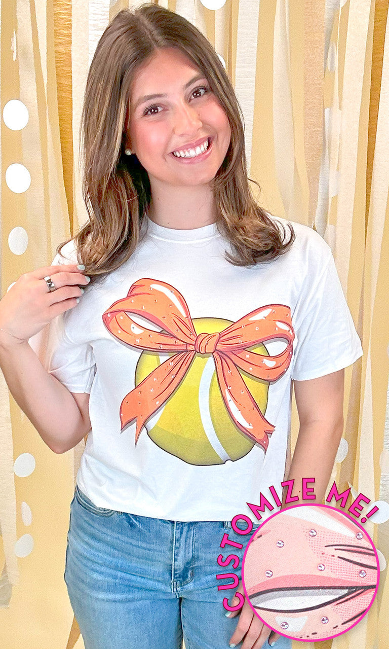 Custom Tennis Bow Rhinestone Graphic T-Shirt