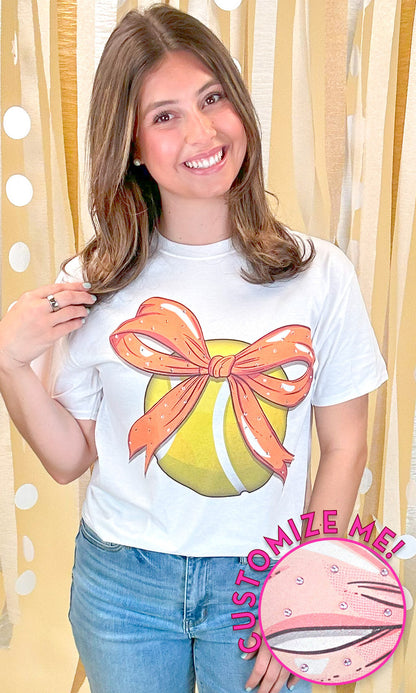 Custom Tennis Bow Rhinestone Graphic T-Shirt