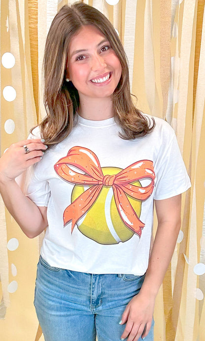 Custom Tennis Bow Rhinestone Graphic T-Shirt