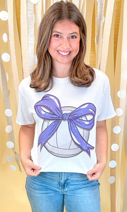Custom Volleyball Bow Rhinestone Graphic T-Shirt