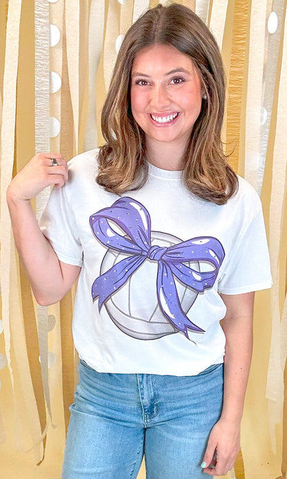 Custom Volleyball Bow Rhinestone Graphic T-Shirt