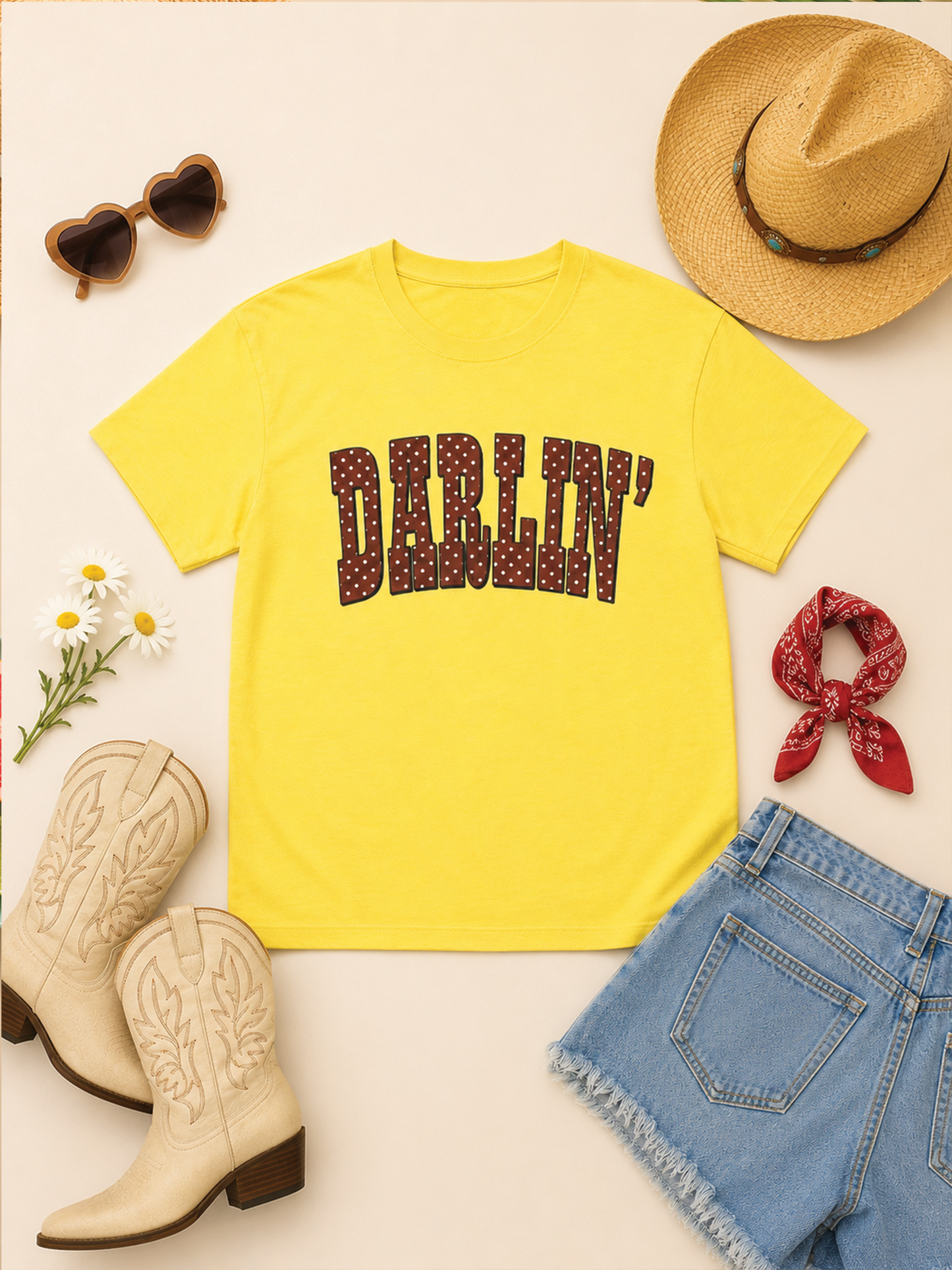 Big Letter Polka Dots Darlin' Pigment Washed Graphic T-Shirt