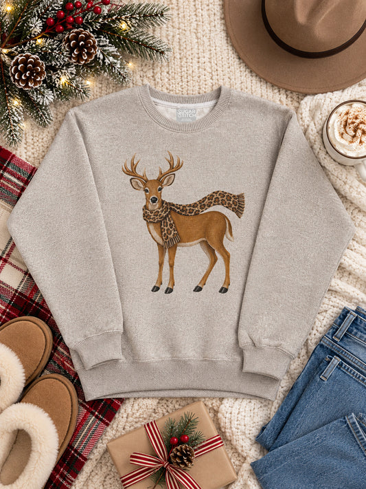 Deer Cheetah Scarf Graphic Nantucket Sweatshirt