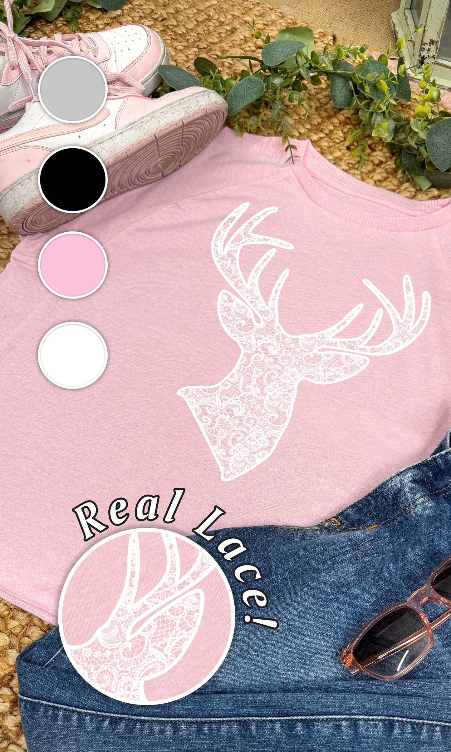 Deer Lace Graphic Edgy Shirt