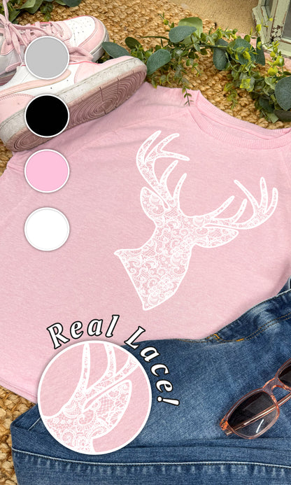 Deer Lace Graphic Edgy Shirt