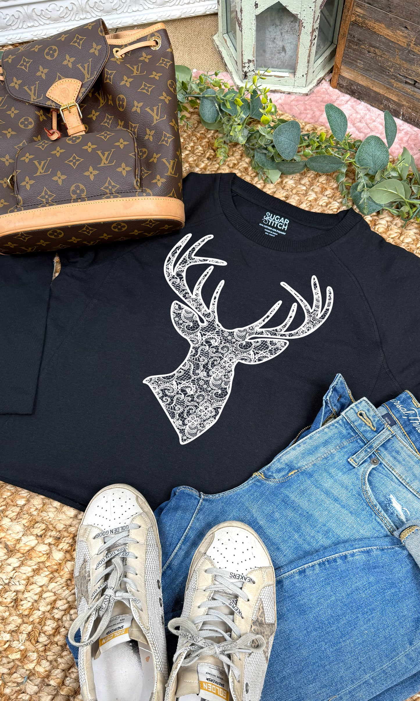 Deer Lace Graphic Long Sleeve Edgy Shirt
