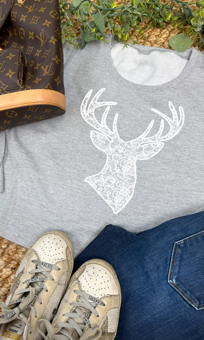 Deer Lace Graphic Cropped Sweatshirt