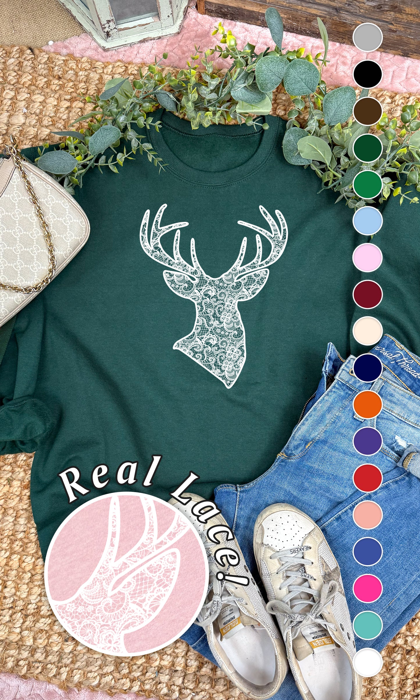 Deer Lace Graphic Sweatshirt