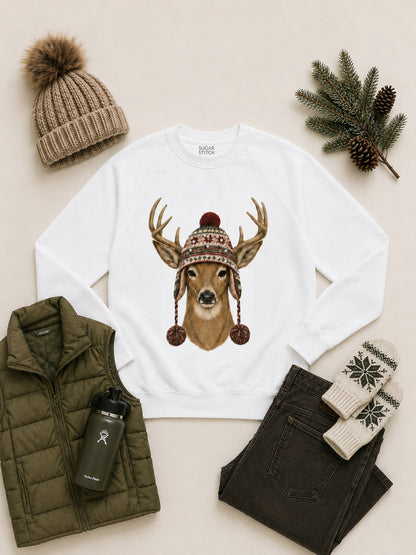 Deer Winter Hat Graphic Long Sleeve Edgy Shirt
