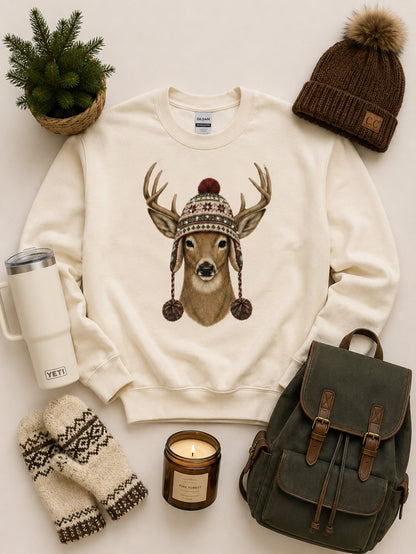 Deer Winter Hat Graphic Sweatshirt