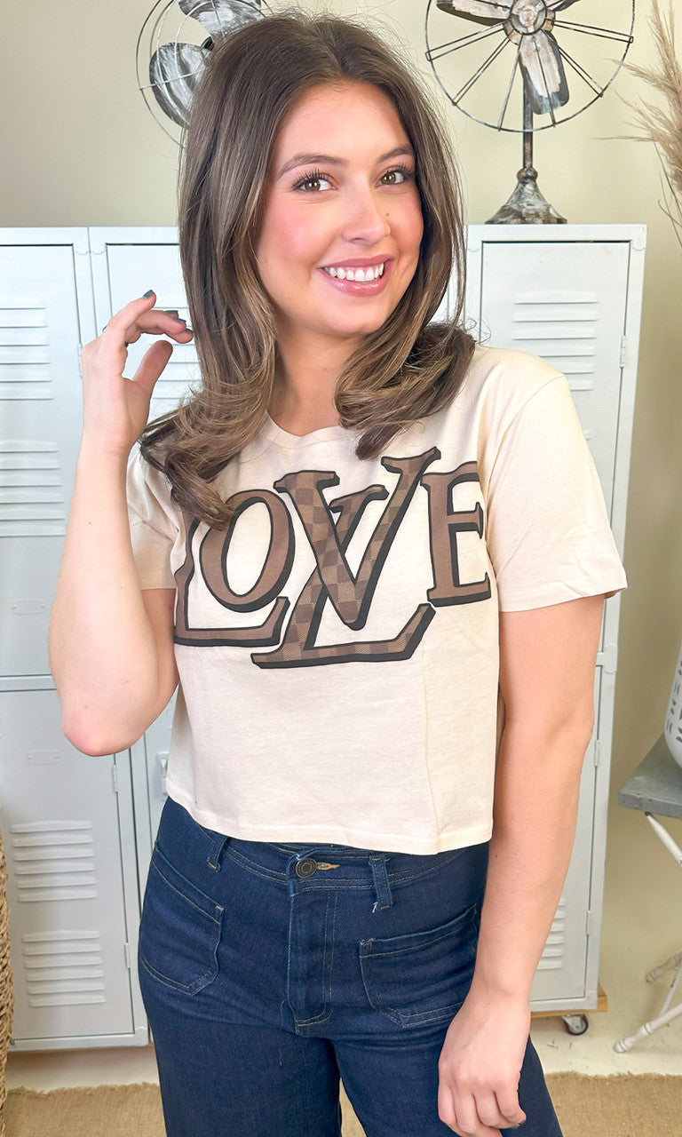Designer Love Graphic Crop Top T-Shirt