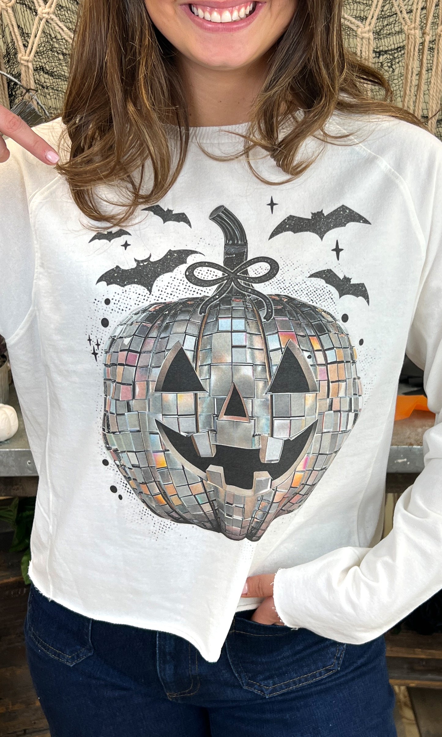 Disco Jack O Lantern Halloween Long Sleeve Edgy Graphic Shirt