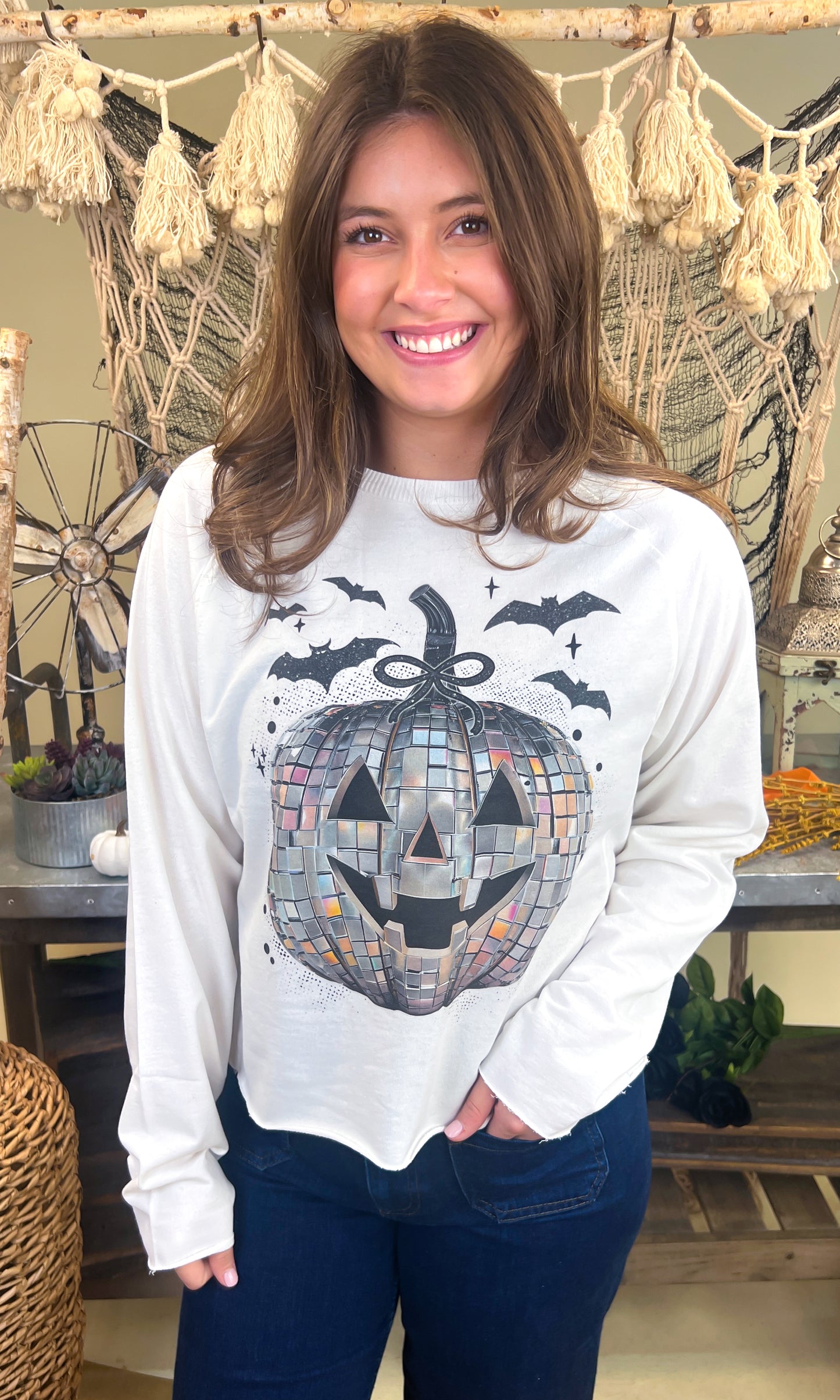 Disco Jack O Lantern Halloween Long Sleeve Edgy Graphic Shirt