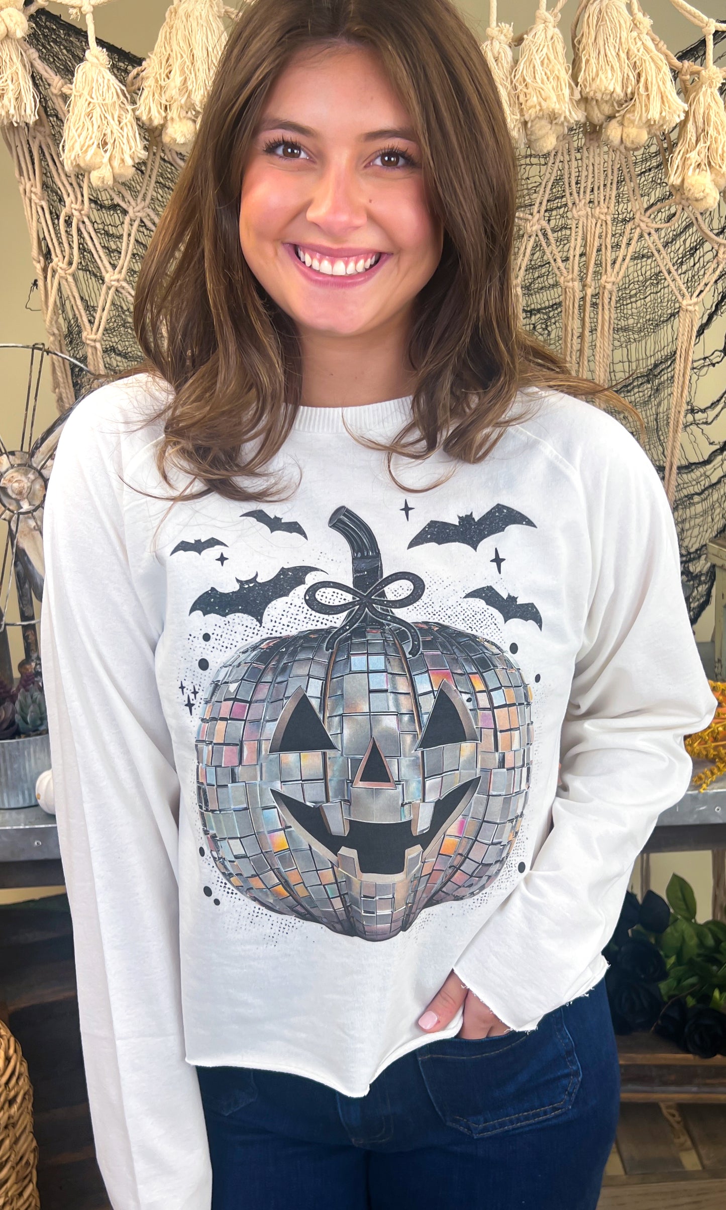 Disco Jack O Lantern Halloween Long Sleeve Edgy Graphic Shirt