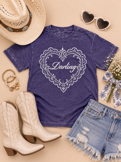 Doily Heart Darling Pigment Washed Graphic T-Shirt