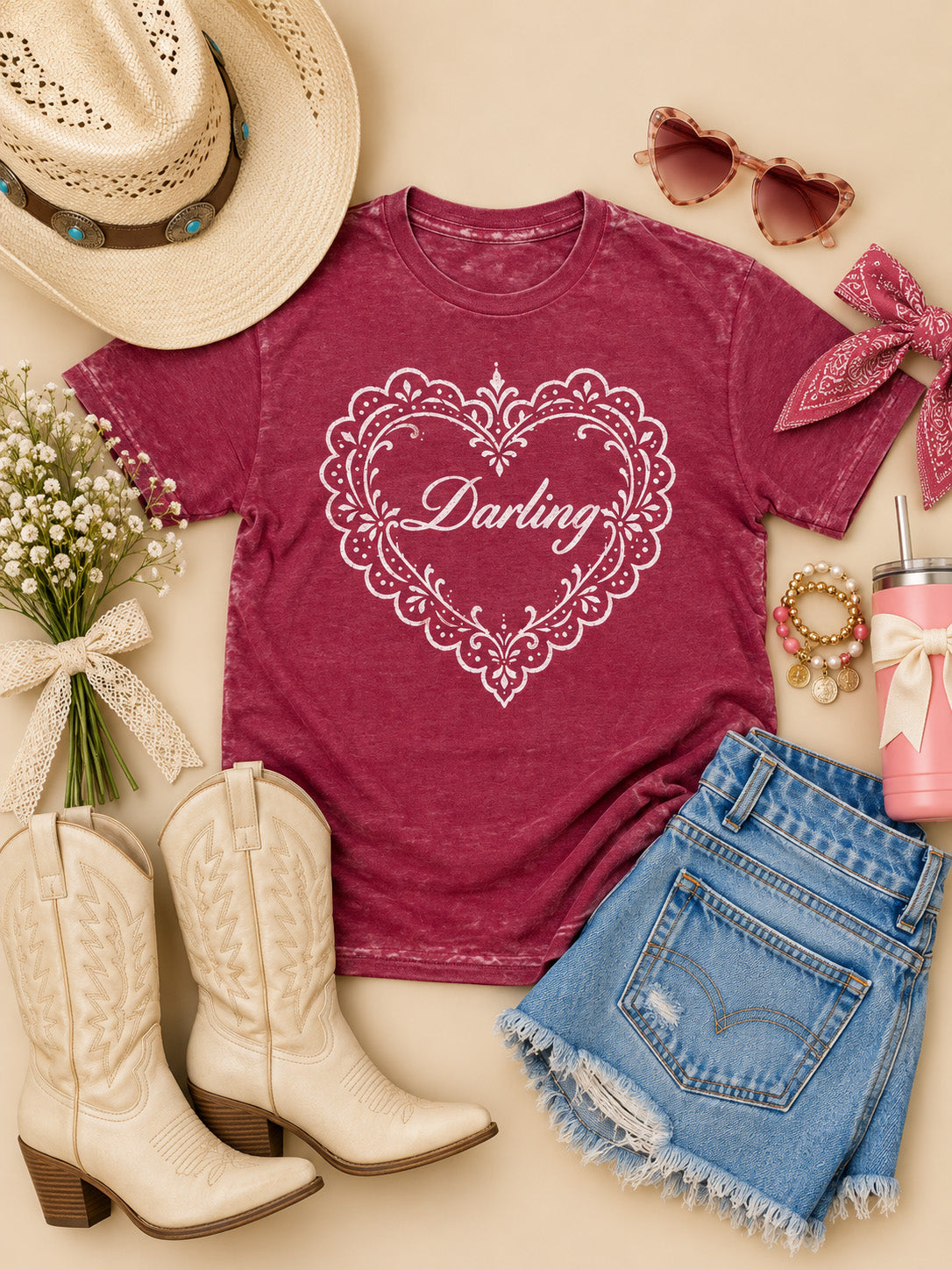 Doily Heart Darling Pigment Washed Graphic T-Shirt