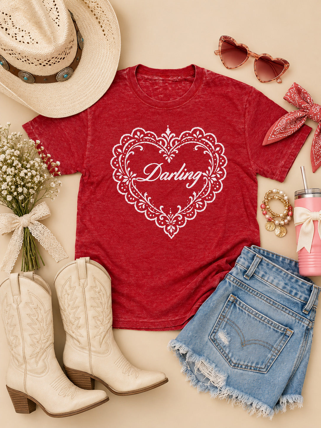 Doily Heart Darling Pigment Washed Graphic T-Shirt