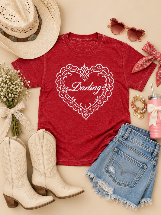 Doily Heart Darling Pigment Washed Graphic T-Shirt