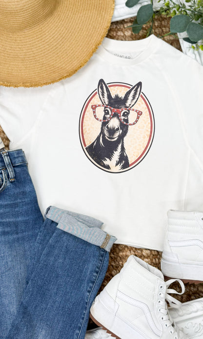 Donkey with Rhinestone Specs Graphic Edgy Shirt