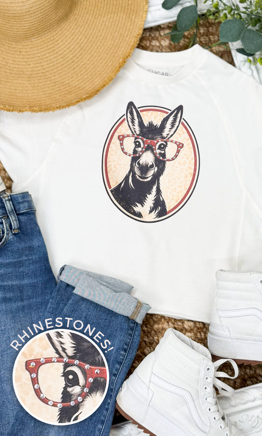 Donkey with Rhinestone Specs Graphic Edgy Shirt