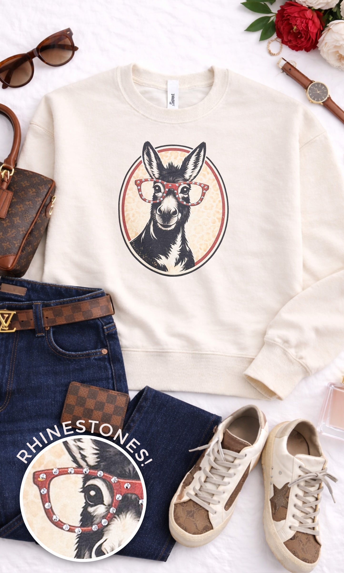 Donkey with Rhinestone Specs Graphic Sweatshirt