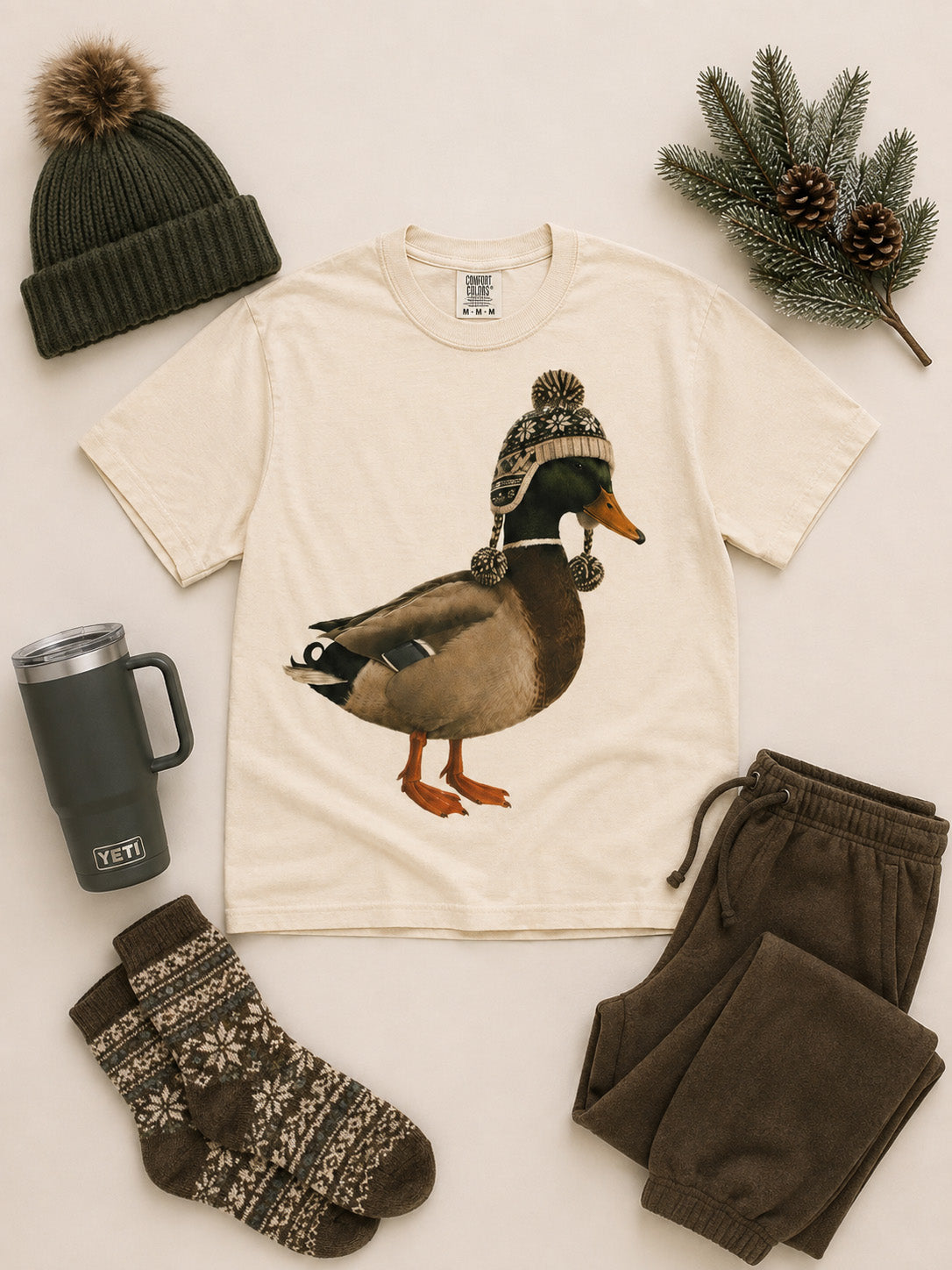 Duck Winter Hat Graphic Comfort Color T-Shirt