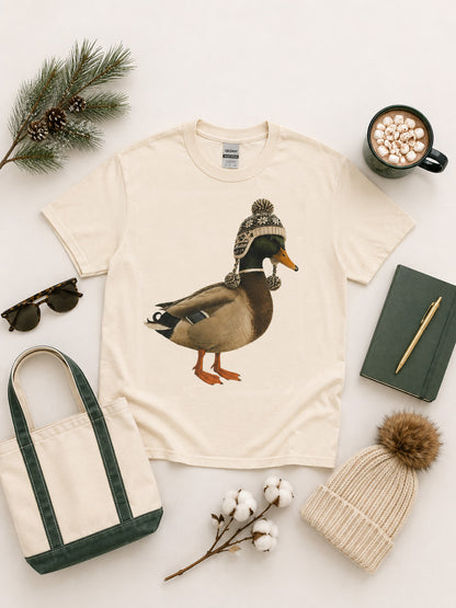 Duck Winter Hat Graphic T-Shirt