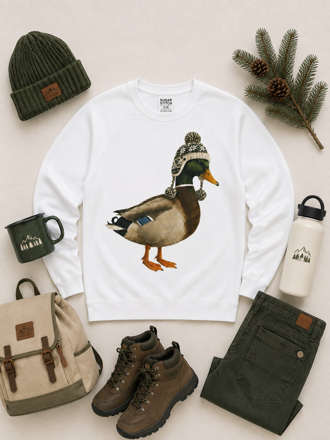 Duck Winter Hat Graphic Long Sleeve Edgy Shirt