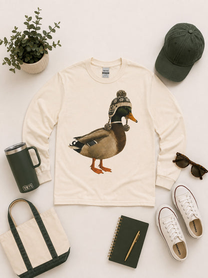 Duck Winter Hat Graphic Long Sleeve T-Shirt