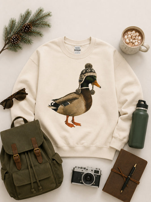 Duck Winter Hat Graphic Sweatshirt