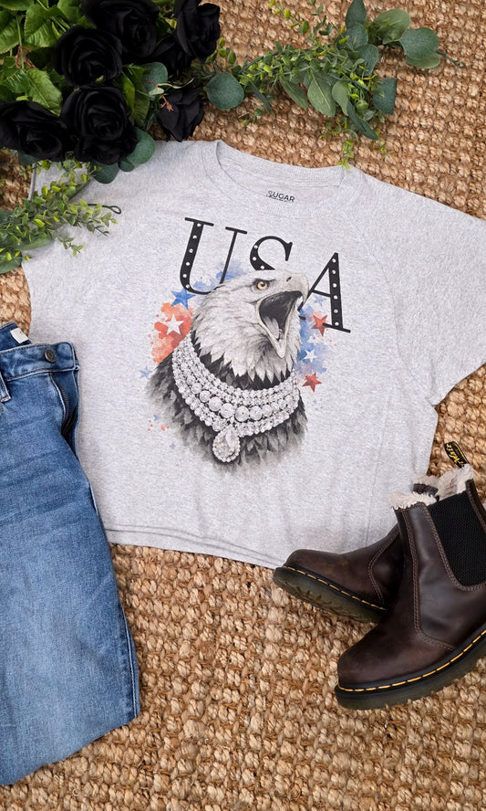 Eagle USA with Rhinestones Graphic Edgy Shirt