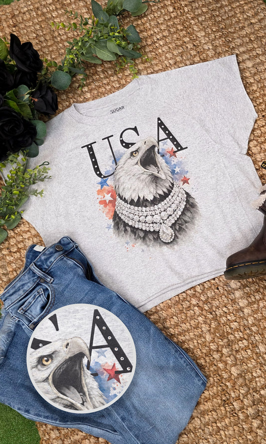 Eagle USA with Rhinestones Graphic Edgy Shirt