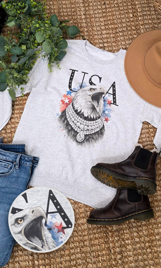 Eagle USA with Rhinestones Graphic Sweatshirt