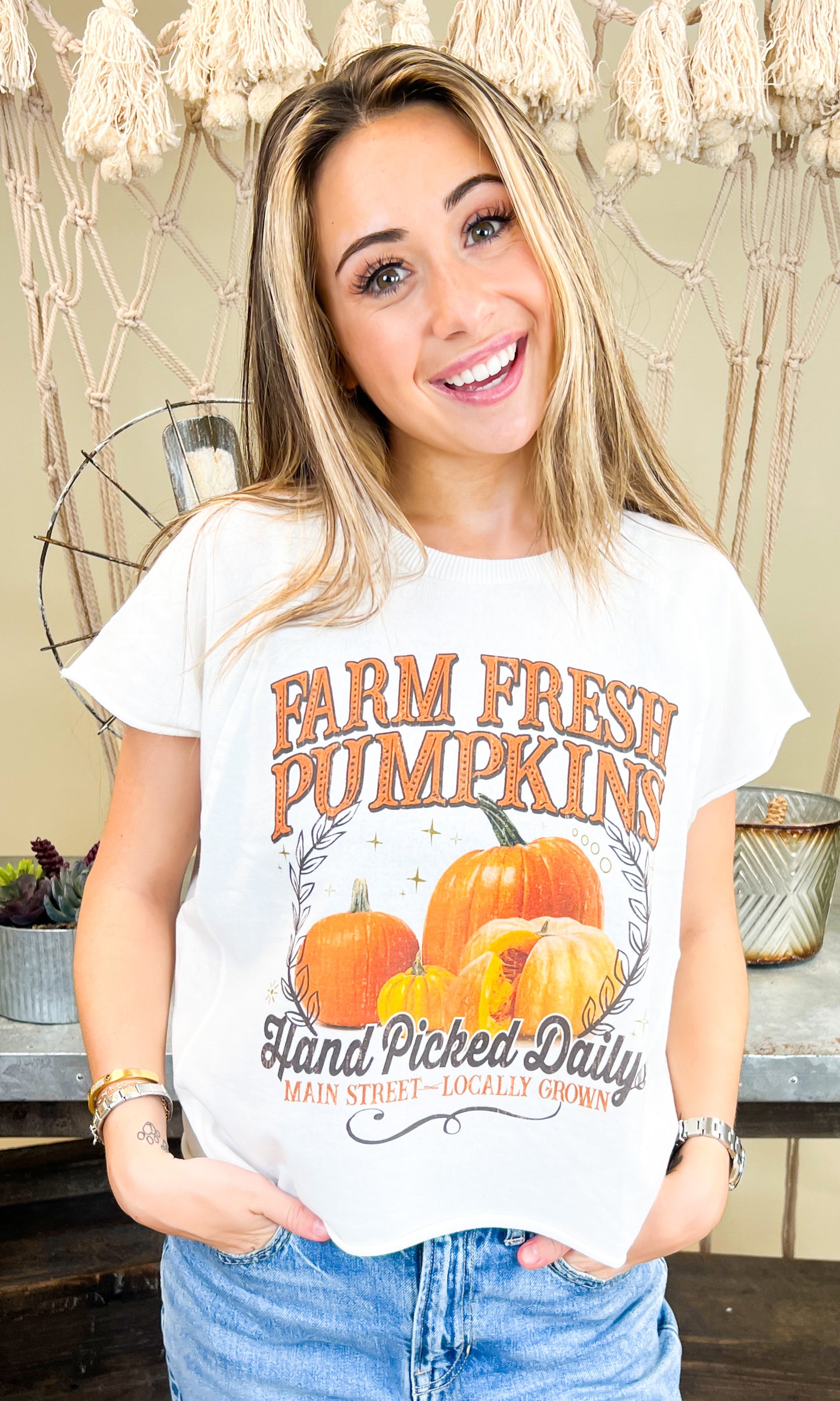 Farm Fresh Pumpkins Fall Graphic Edgy T-Shirt