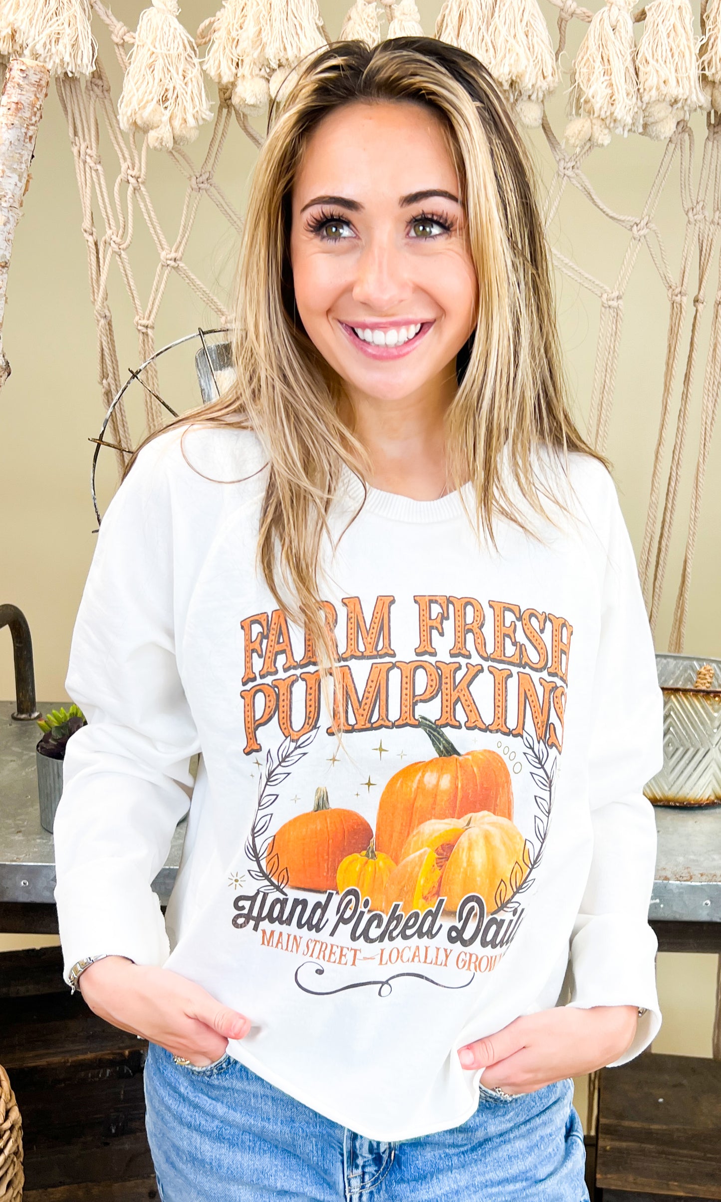 Farm Fresh Pumpkins Fall Edgy LS Graphic Shirt